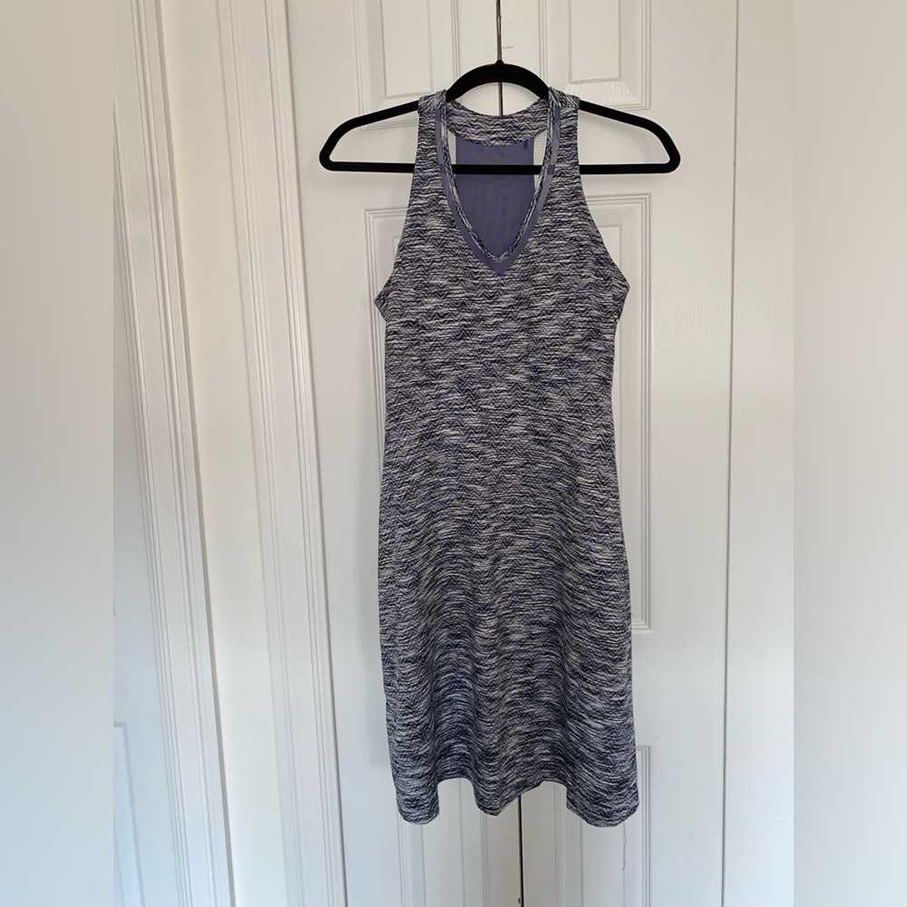 Mpg Sports Athletic Sleeveless Built in Bra Dress Purple White Pattern Size M